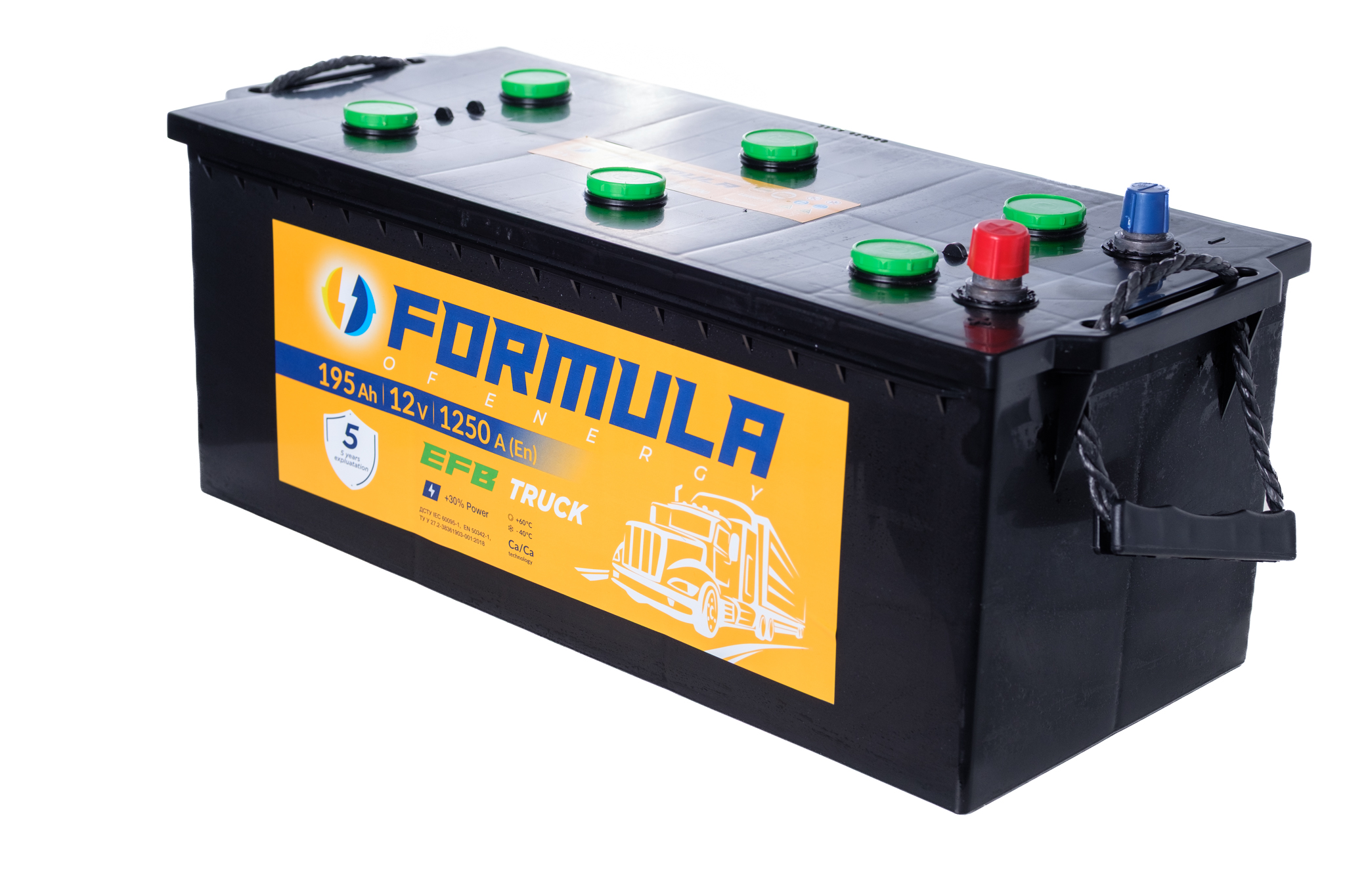 Акумулятор вантажний Formula of energy EFB 6СТ-195(3), 12B, 195Ah, 1250A, плюс ліворуч (L+) кальцієвий (Ca/Ca), 513X223X217 мм (FEFB 195T3)